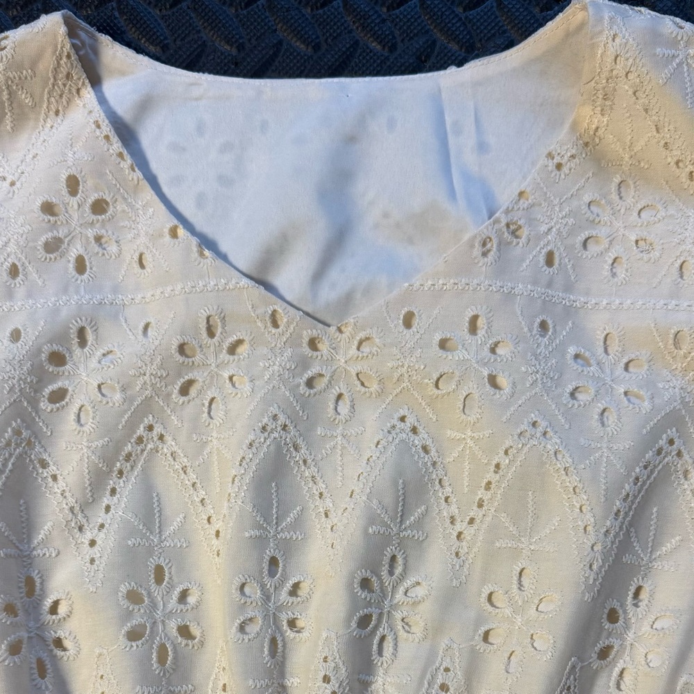 Vintage Homemade Cream Eyelet Midi Dress Size Small - Picture 2 of 10